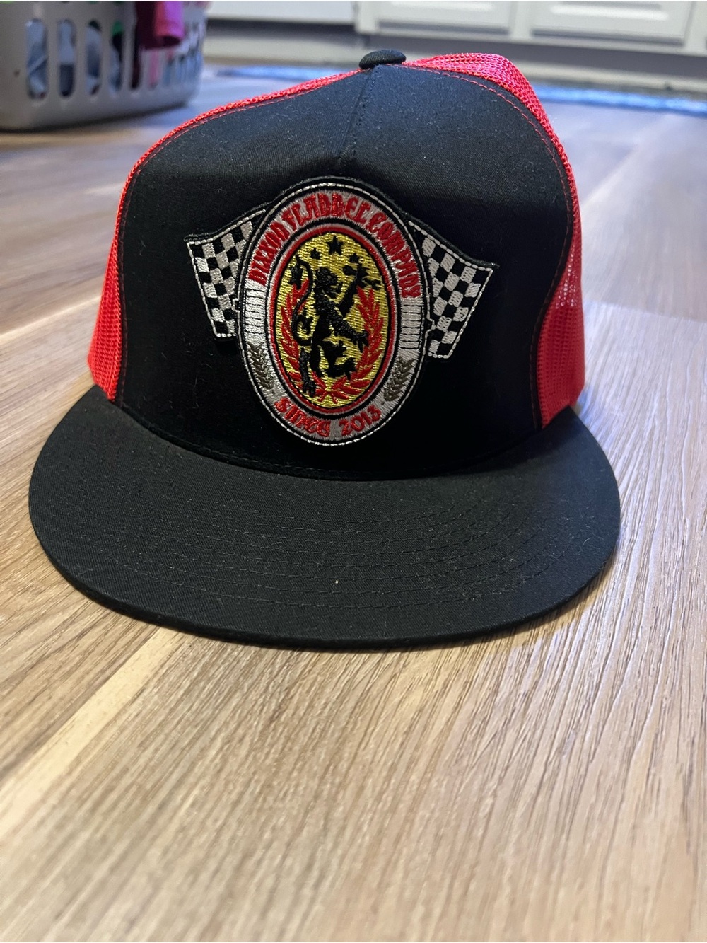 DIXXON Black & Red Trucker Snapback Hat with Racing Crest
